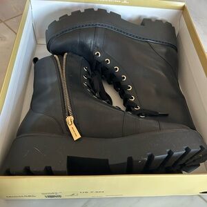 Michael Kors Black Combat Boots with Gold Zipper